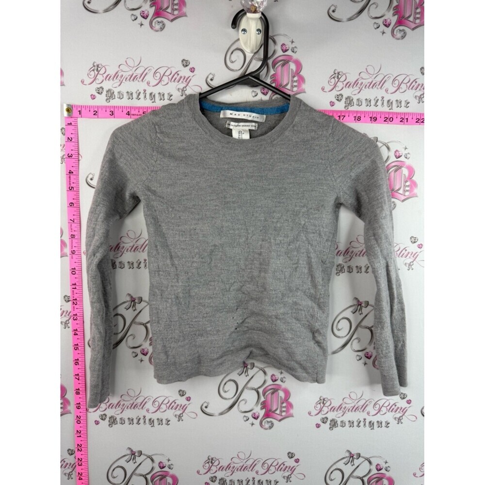 Max Studio extra fine merino wool shirt Gray Crewneck Long Sleeve Top